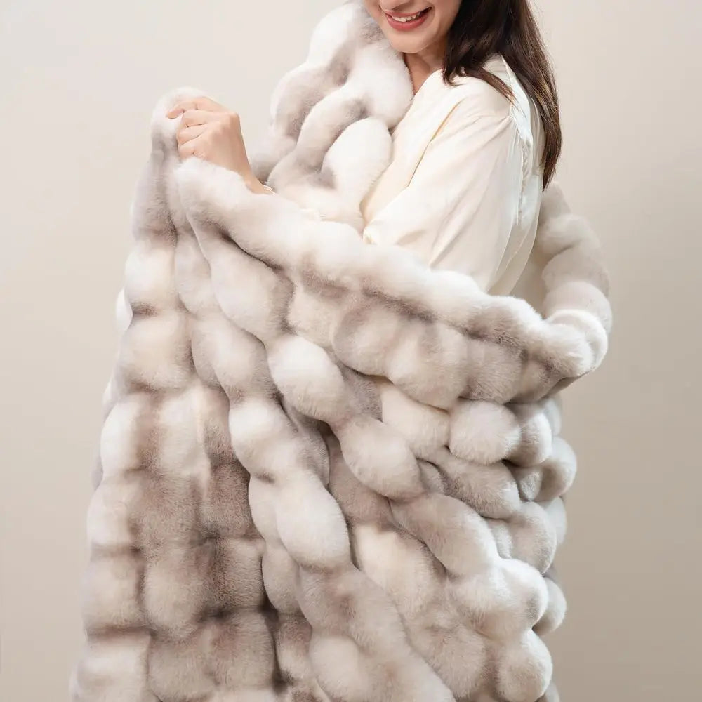 Luxury 1000GSM Oversized Plush Rabbit Faux Fur Blanket, Soft Cozy Throw for Couch, Bed, Living Room - Brown White, 60x80