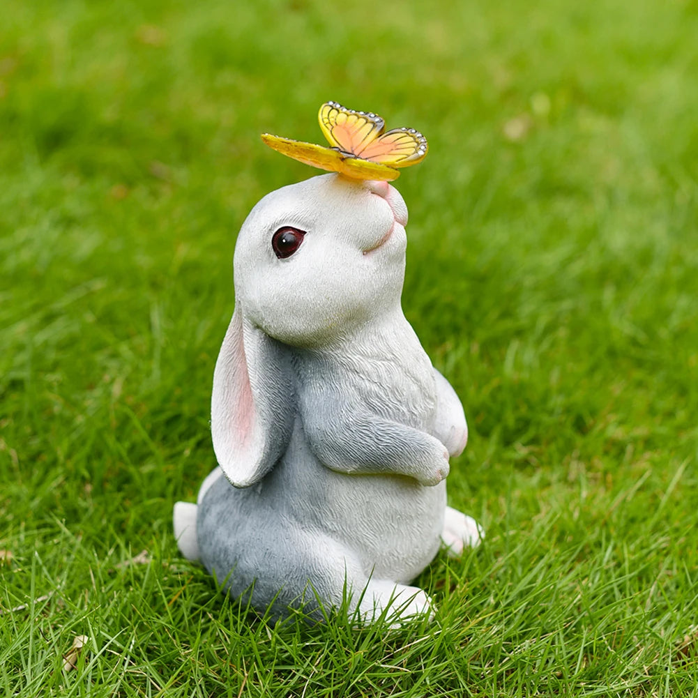 Solar Rabbit Light Rabbits Sculptures Light Waterproof Cute Rabbit Figurine Resin Cartoon for Outdoor Garden Decor