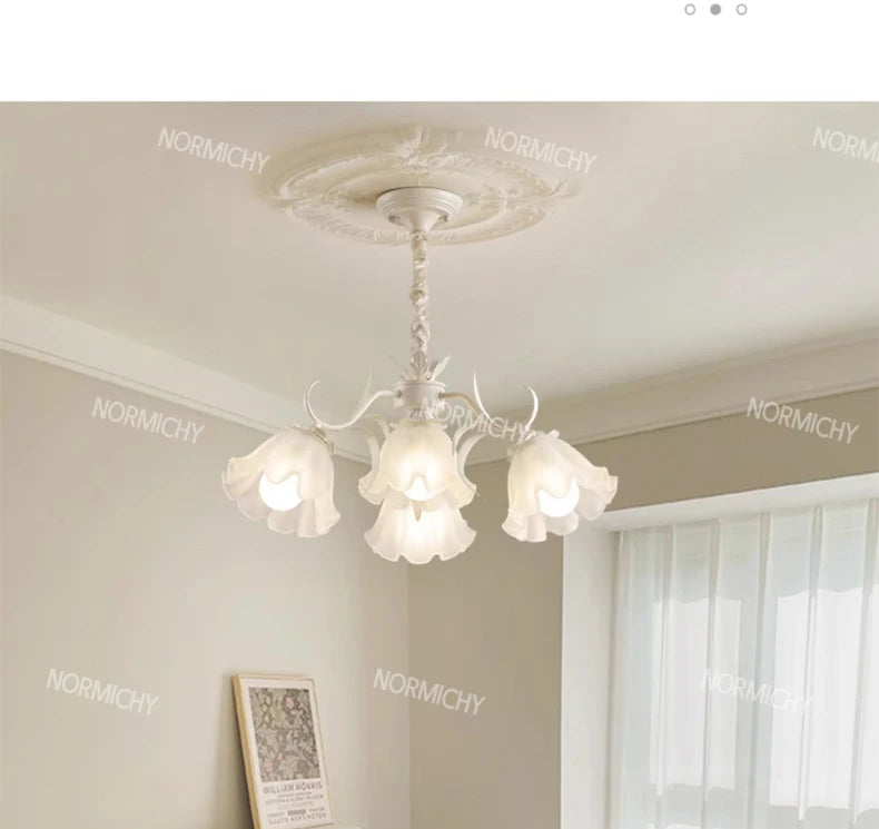Special Promotions modern led white Flower glass suspended ceiling light Chandelier lustre Child room Bedroom Pendant lamps