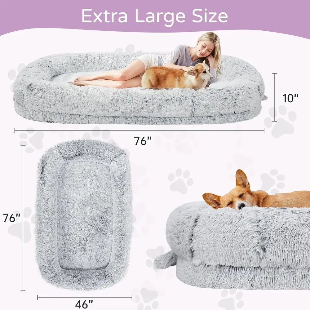 Orthopedic 46x10x76 Large Adult Human-Sized Dog Bed, Removable Cover, Light Grey