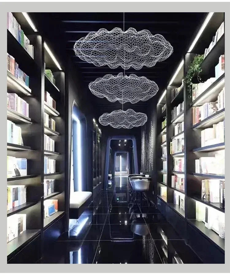 Danish Designer Pendant Lights LED Iron Mesh Cloud Chandeliers Staircase Industrial Loft Ceiling Lamps Corridor for Living Room