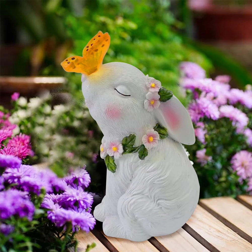 Solar Rabbit Light Rabbits Sculptures Light Waterproof Cute Rabbit Figurine Resin Cartoon for Outdoor Garden Decor