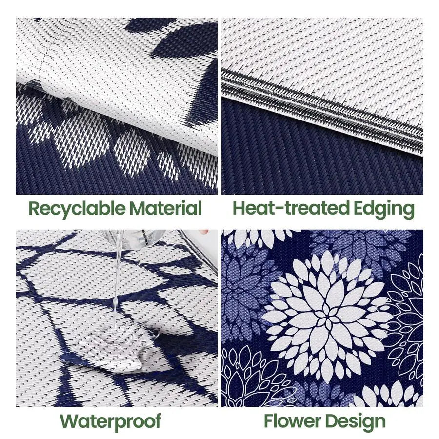 Outdoor Rug Waterproof Outdoor Plastic Straw Rug Reversible Patio Rug Mat Outdoor Decor Large Area Mats for RV, Picnic, Backyard