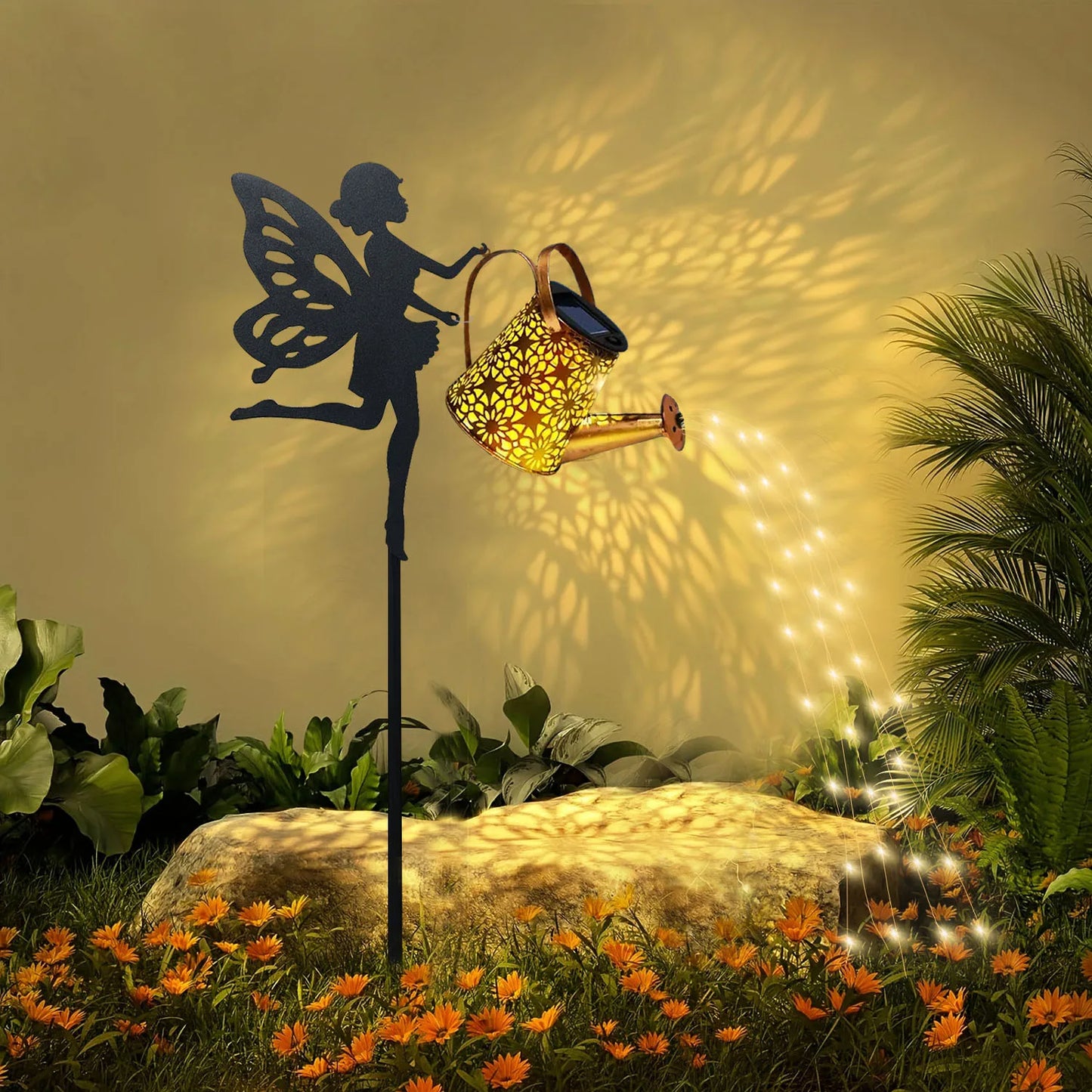 1 Outdoor Solar Cat/Dog Silhouette Watering Can Light - Hanging Solar Garden Decor for Lawn, Backyard, Pathway, and Patio