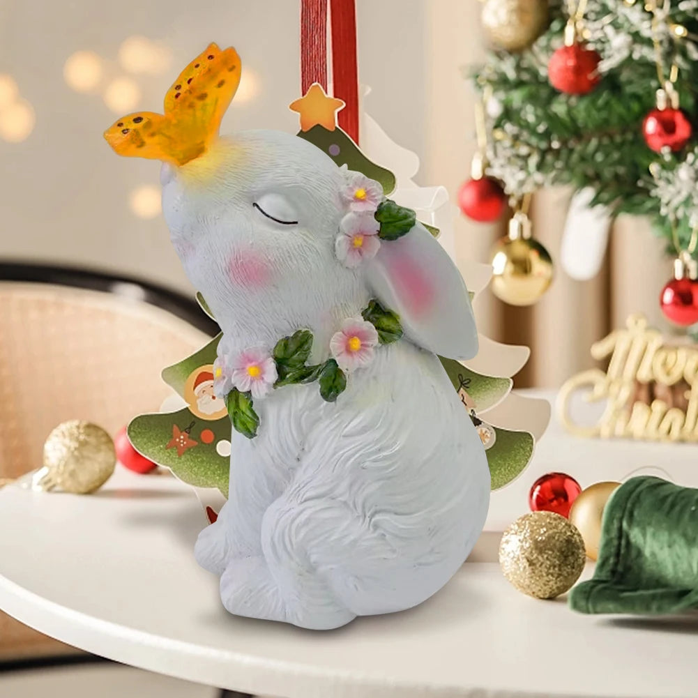 Solar Rabbit Light Rabbits Sculptures Light Waterproof Cute Rabbit Figurine Resin Cartoon for Outdoor Garden Decor