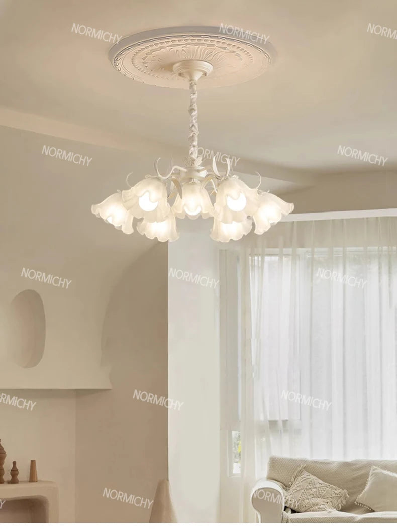 Special Promotions modern led white Flower glass suspended ceiling light Chandelier lustre Child room Bedroom Pendant lamps