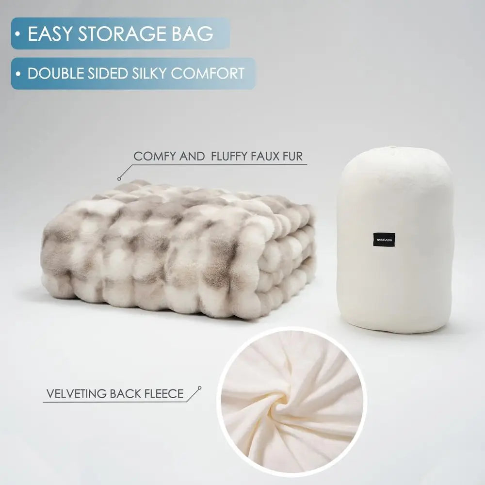 Luxury 1000GSM Oversized Plush Rabbit Faux Fur Blanket, Soft Cozy Throw for Couch, Bed, Living Room - Brown White, 60x80