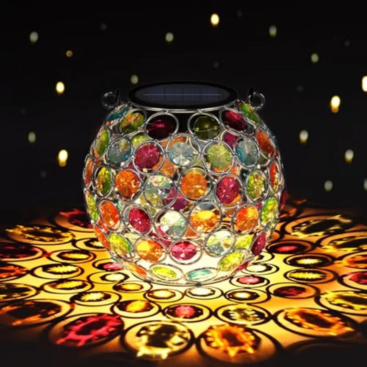 2 Pack Crystal Mosaic Solar Lanterns Outdoor Waterproof Decorative Hanging Solar Lights for Outside Gifts for Women Mom Grandma